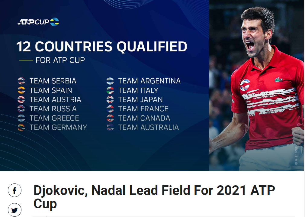 2021年ATP杯纳达尔德约领衔出战，三巨头独缺费德勒