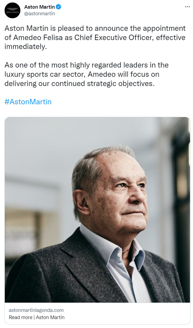 豪華跑車制造商阿斯頓-馬丁CEO離職原因曝光