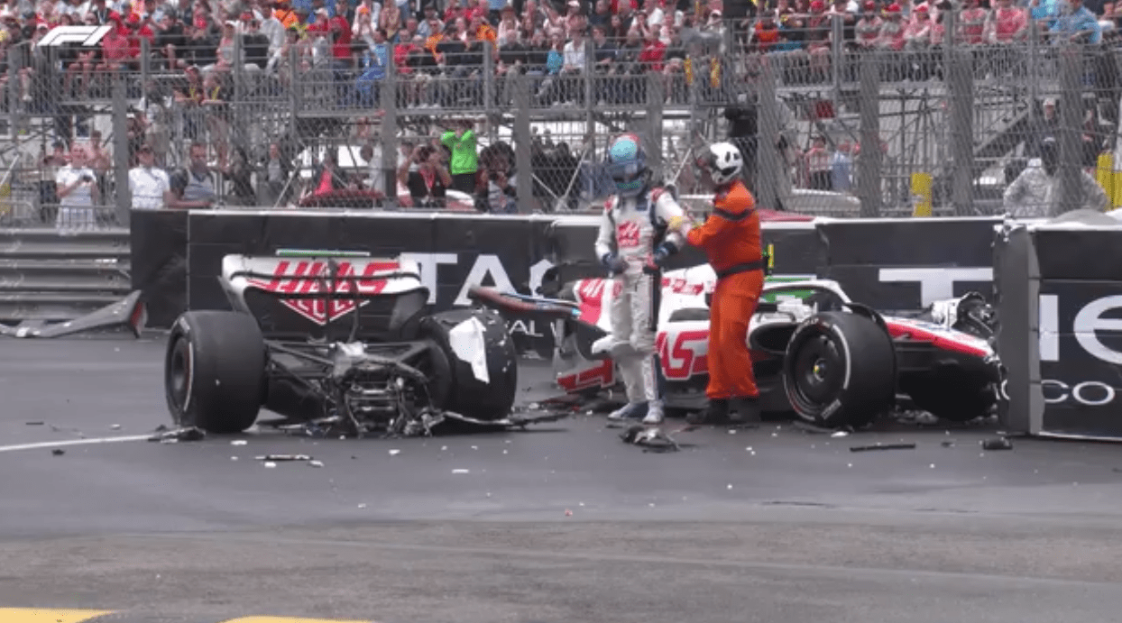 车王之子米克在F1摩纳哥大奖赛再出事故，赛车被撞成两截 