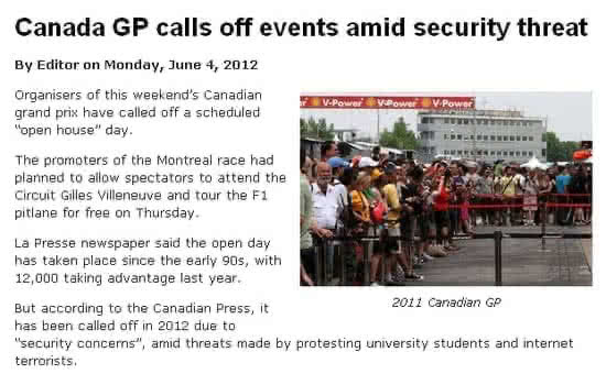 学生抗议持续不断 F1加拿大站开放日被迫取消