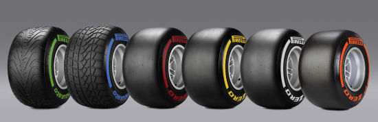 6种不同配方的F1轮胎，硬胎标识改为橙色。